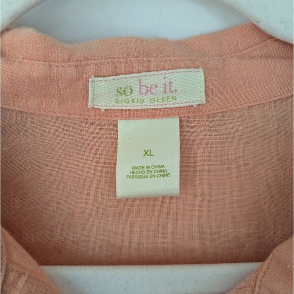 Sigrid Olsen 100% Linen Peach Lagenlook Button-Up Shirt - Picture 4 of 5